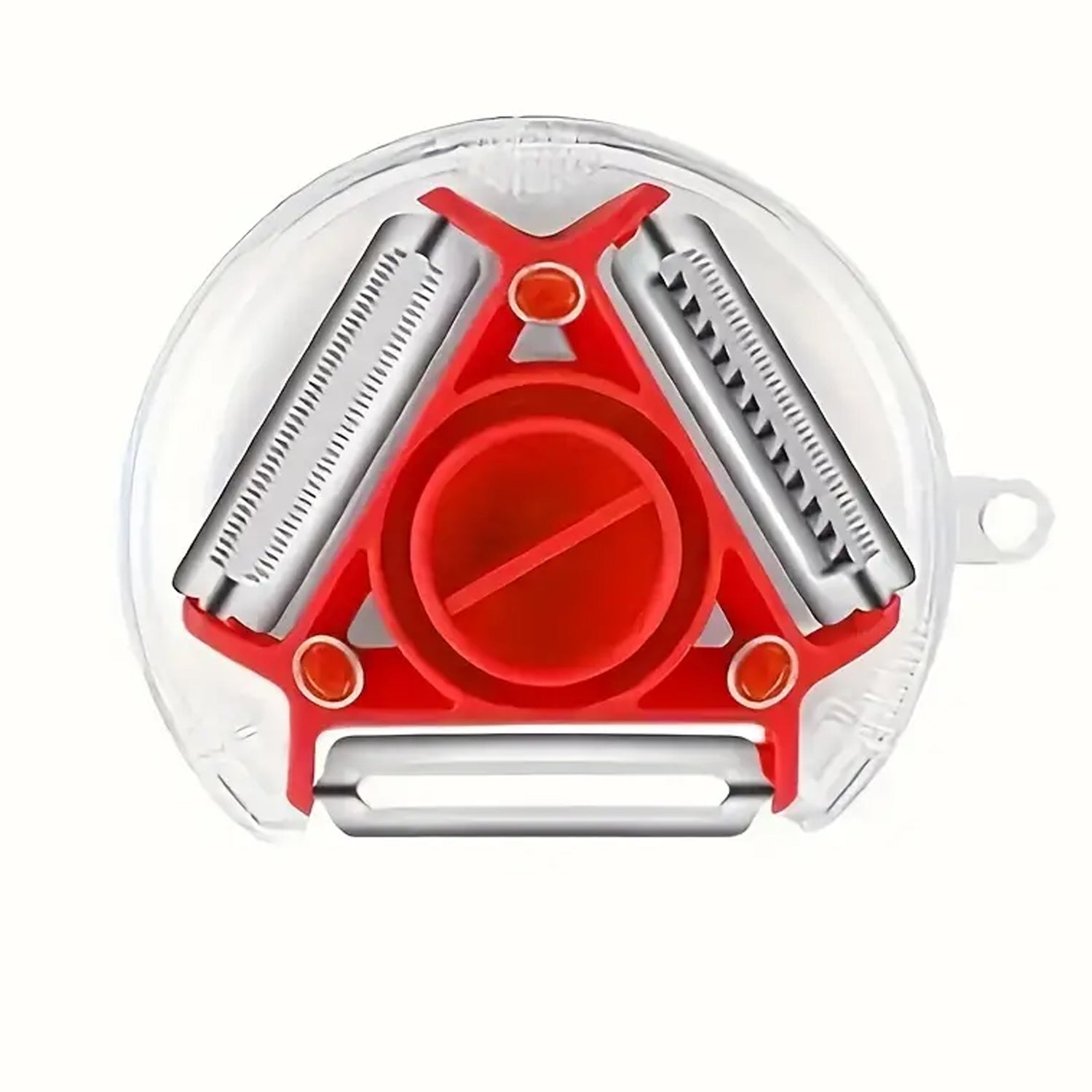 Diagram illustrating how to switch between the three different blades on the rotary peeler.