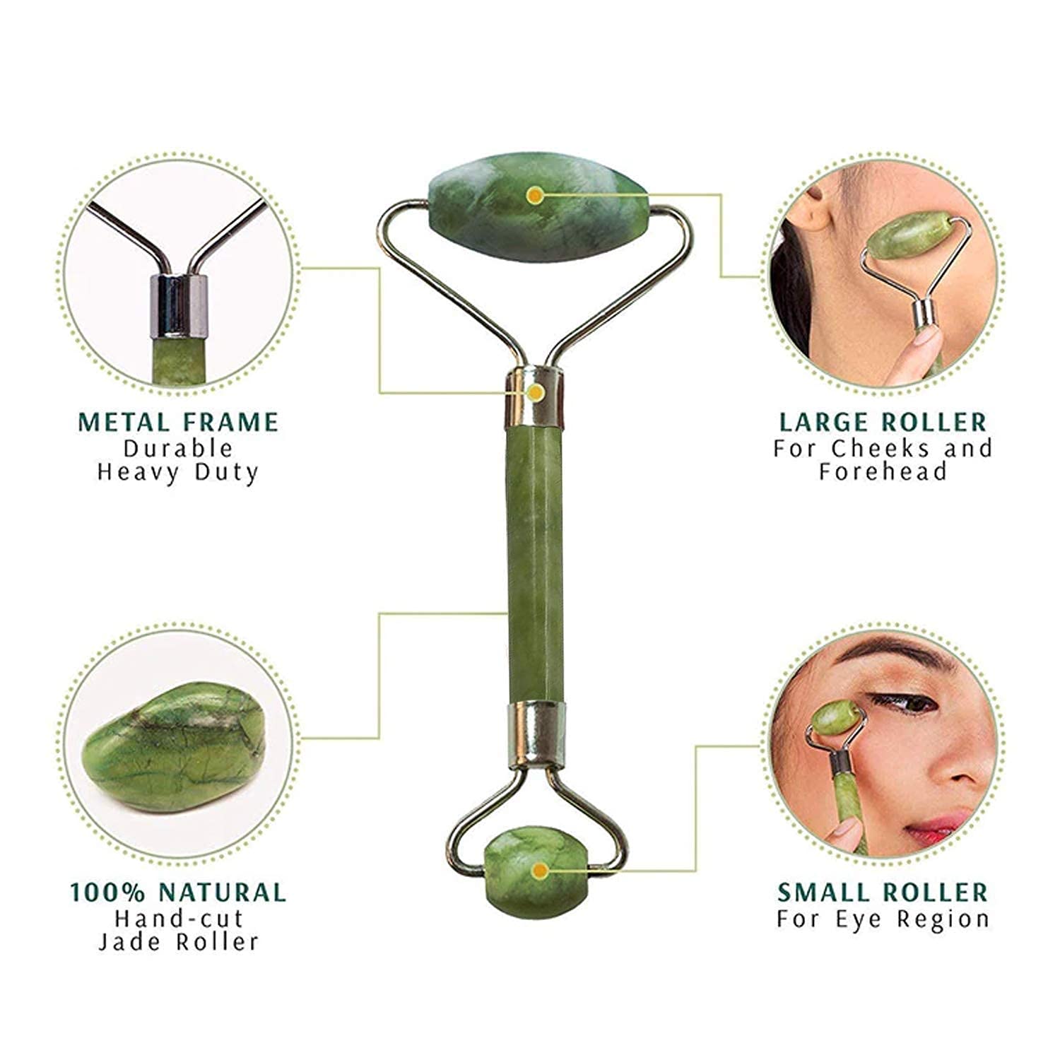 Premium Dual Head Jade Stone Face Roller & Gua Sha Massage Tool Set (1 Pc)