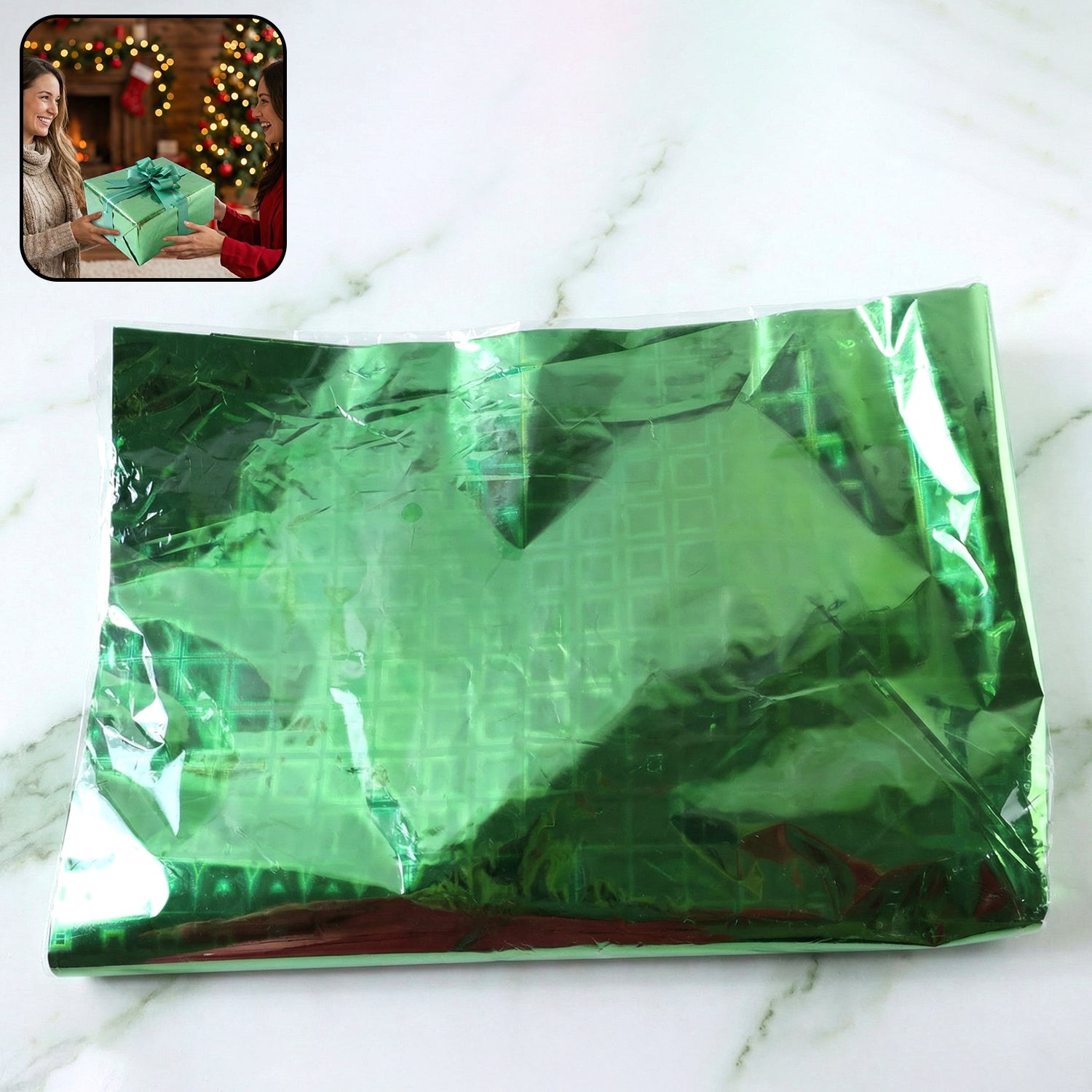 Metallic gift wrap sheets with ribbon & gift box