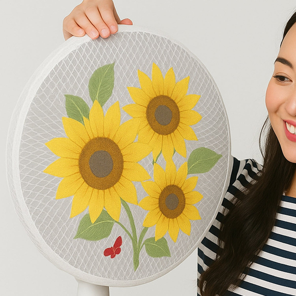 Sunflower mesh fan cover on ceiling fan