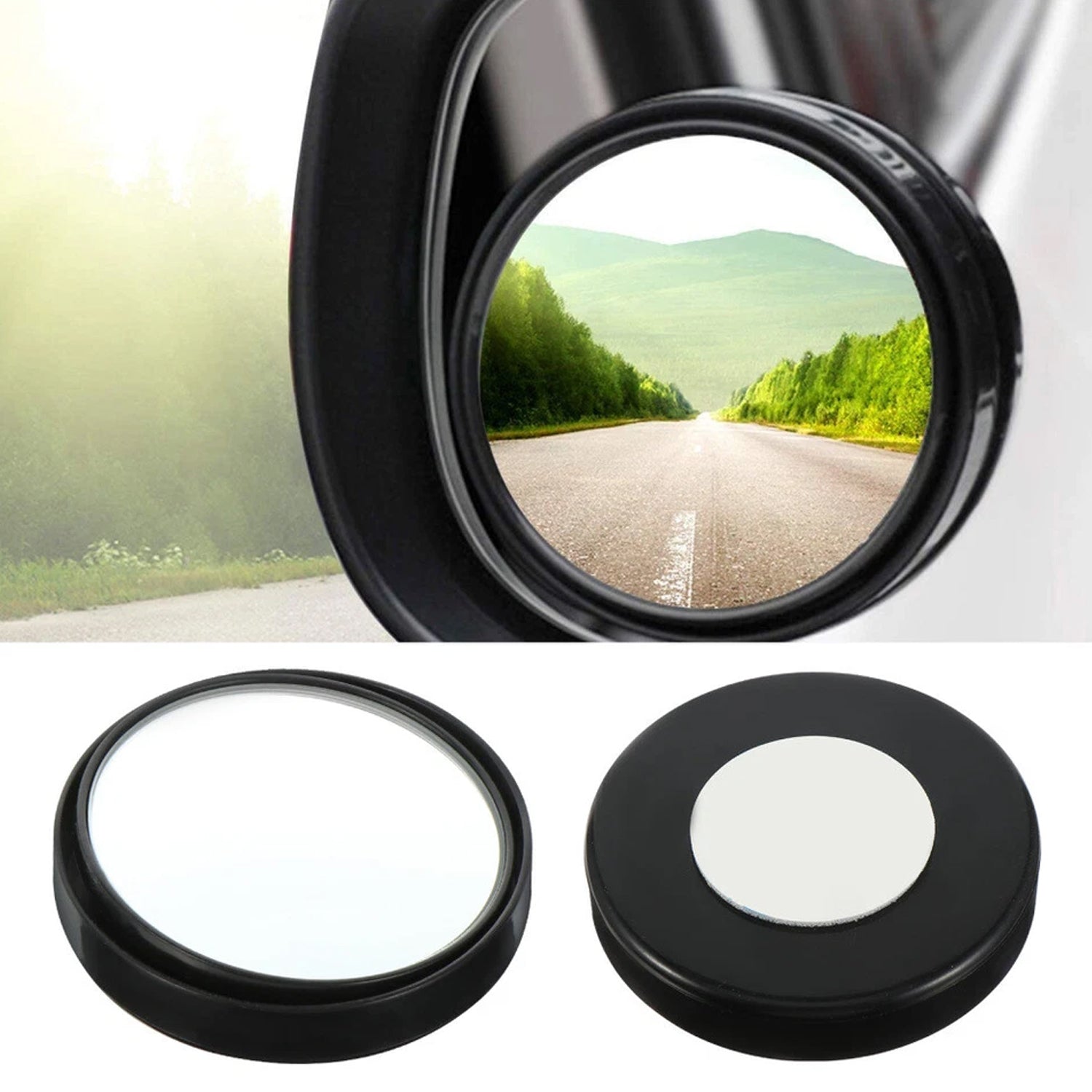Round blind spot side mirror in retail packaging