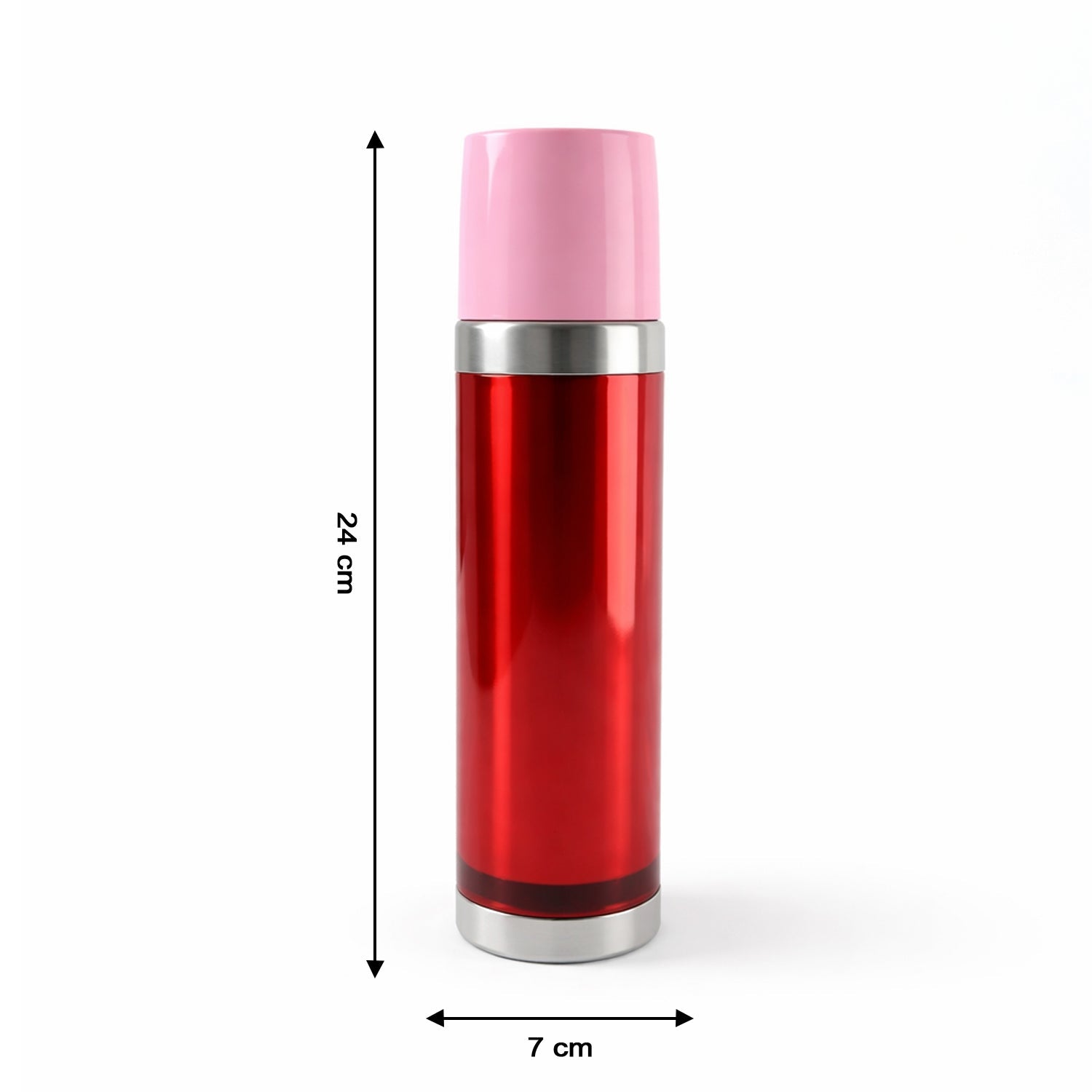Close-up detailed view of vacuum insulation on stainless steel flask bottle