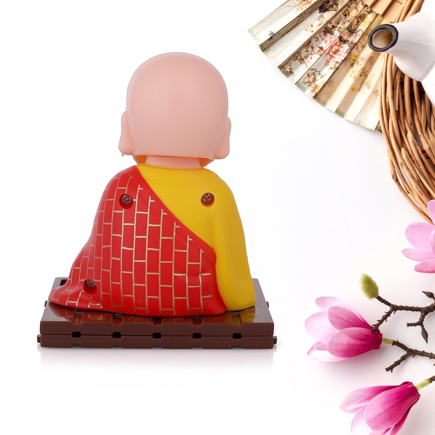 Red Solar Powered Sitting Buddha Statue (1 Pc / Medium)