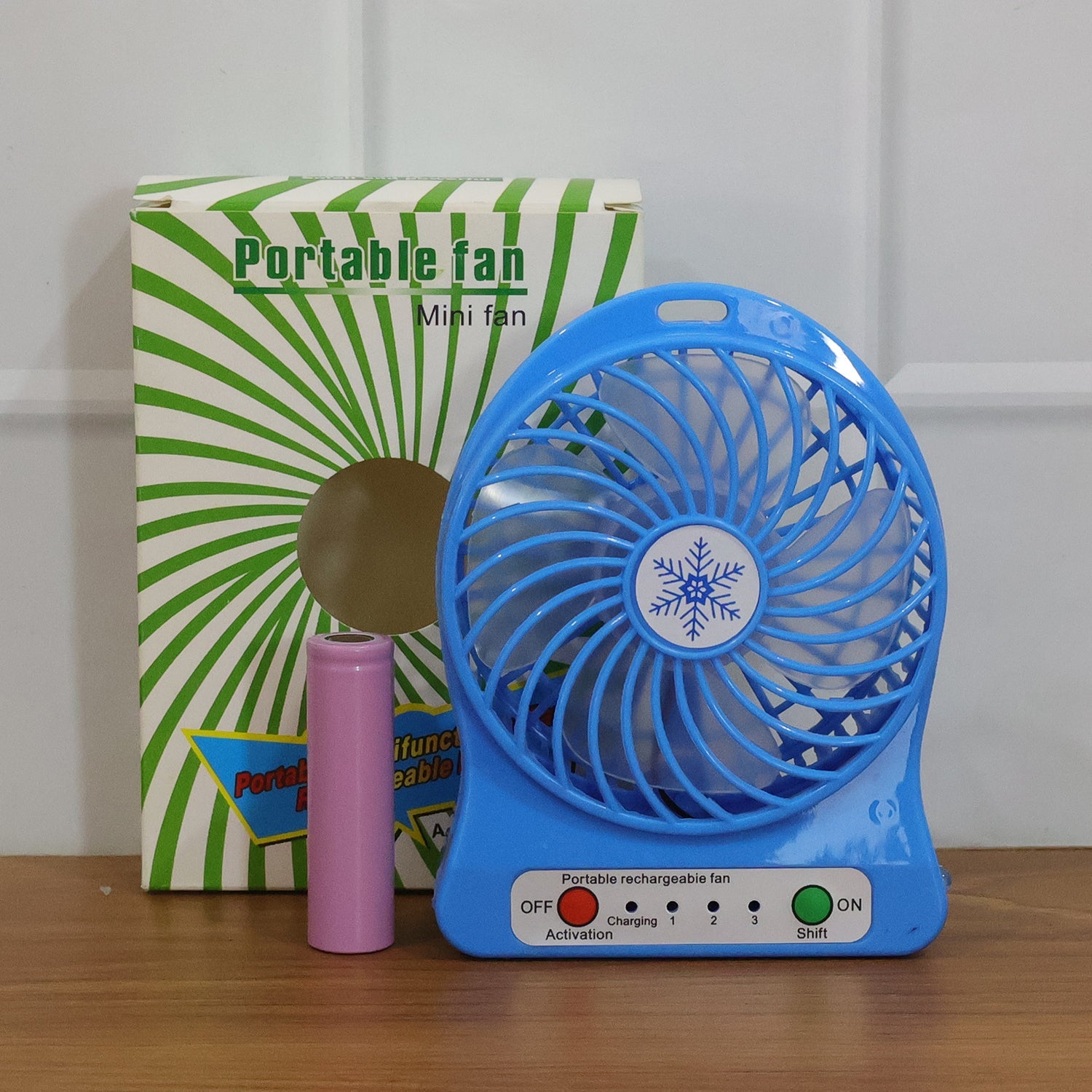 Portable Rechargeable Mini Table Fan With LED Light And Battery (1 Pc)