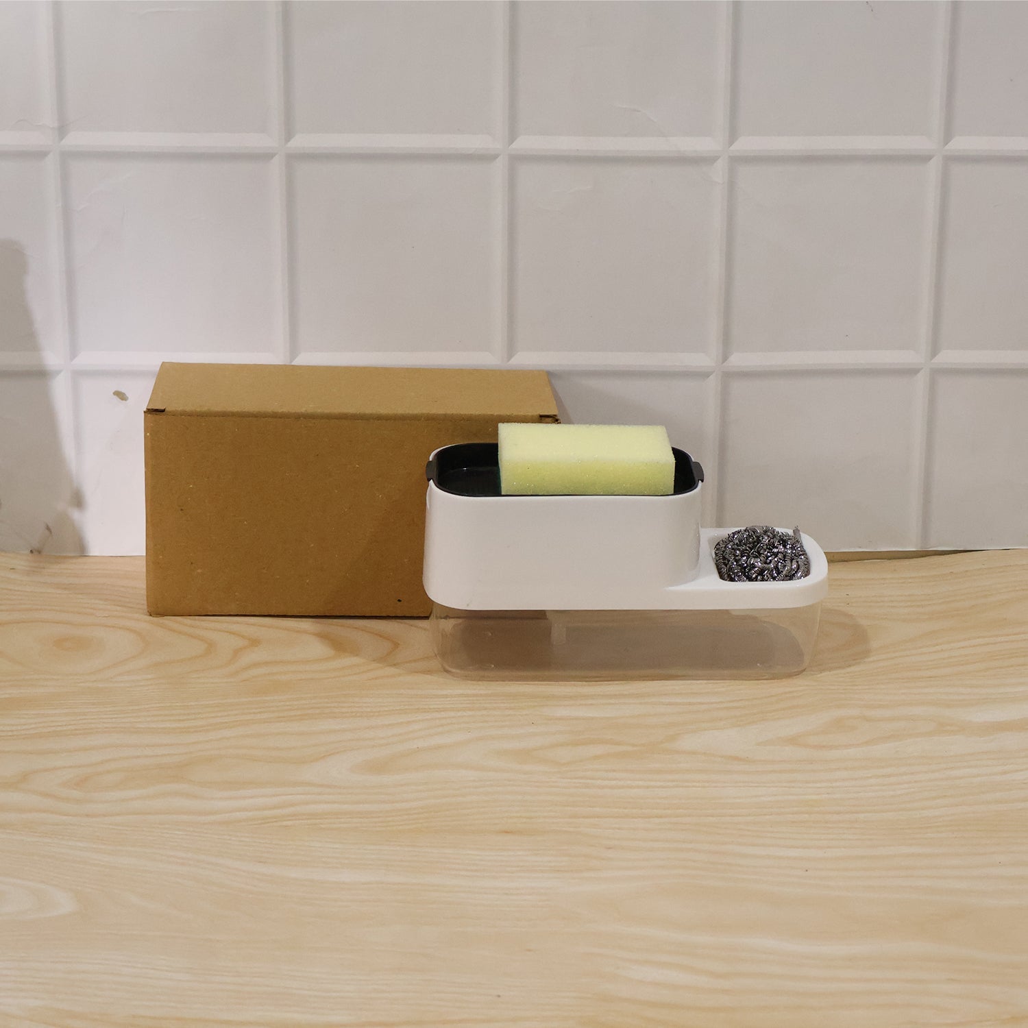 2-in-1 Dish Soap Dispenser & Sponge Holder set from another angle