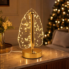 Festive decorative setting with golden crystal leaf lamp