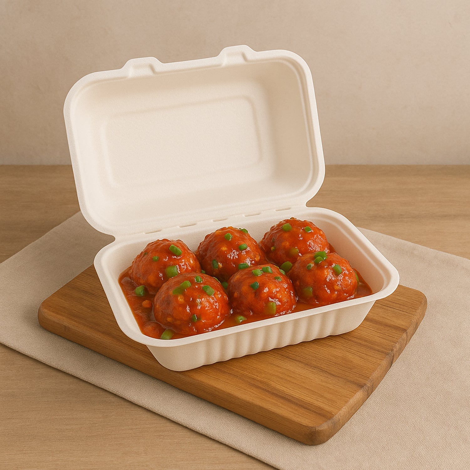 FresheeClamshell Takeaway Compostable Bagasse Food Box 9x6x3 Inch – 10 Pcs Pack