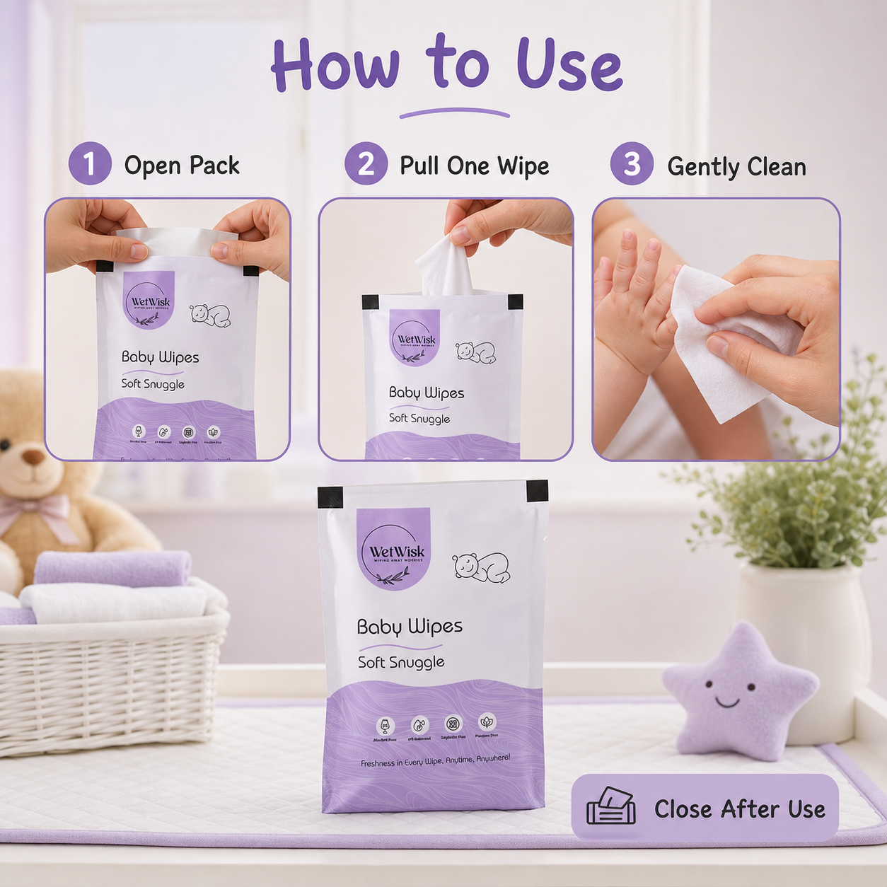 Instructions on how to use baby wipes
