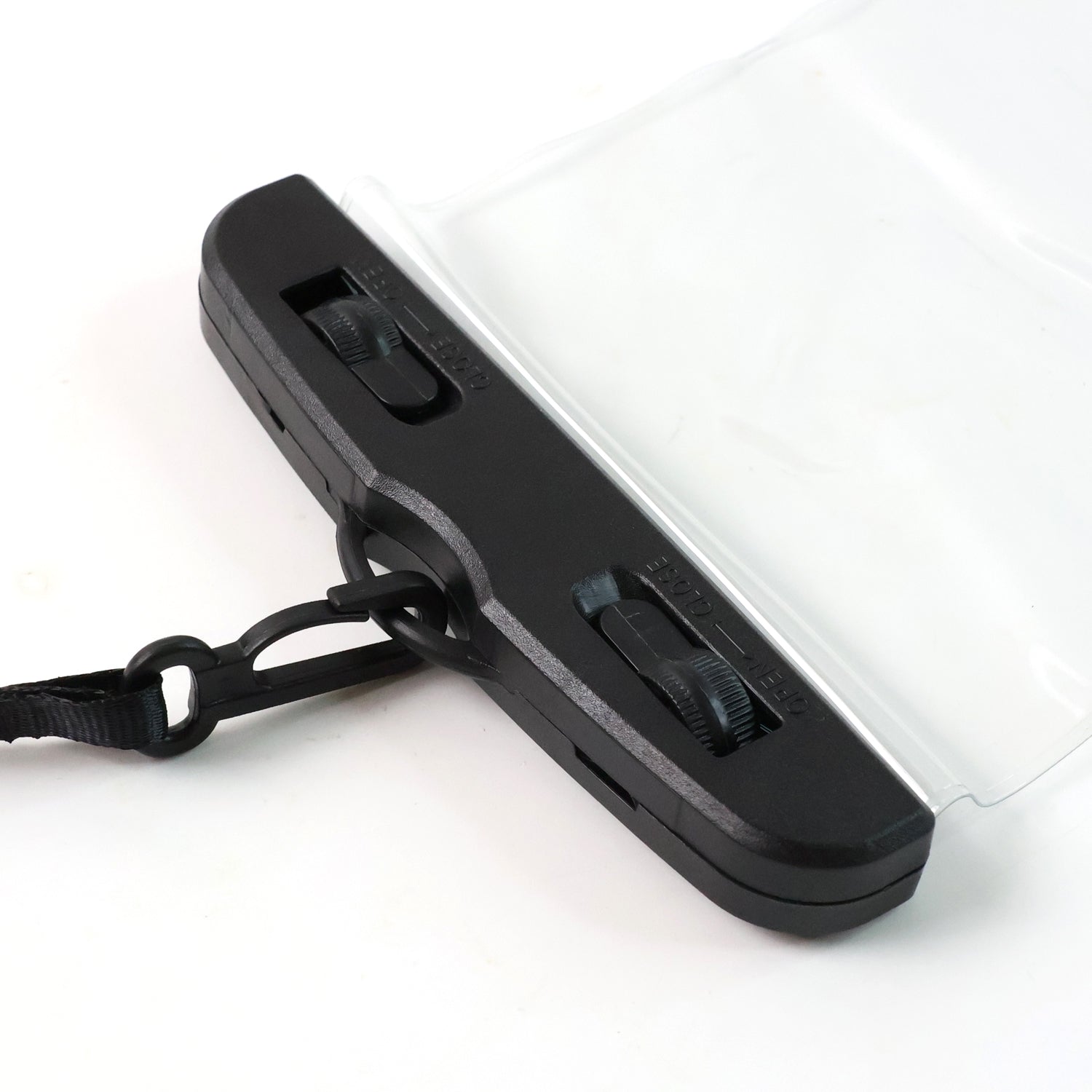Waterproof mobile cover pouch close-up on lock
