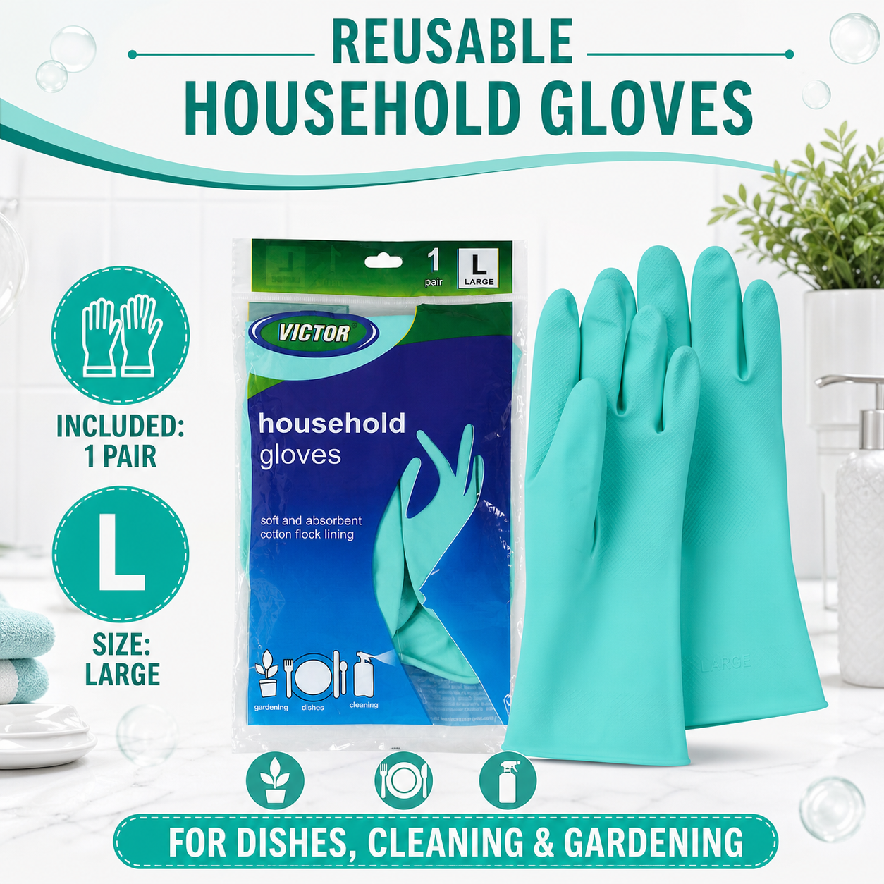 Green gloves with included pack items