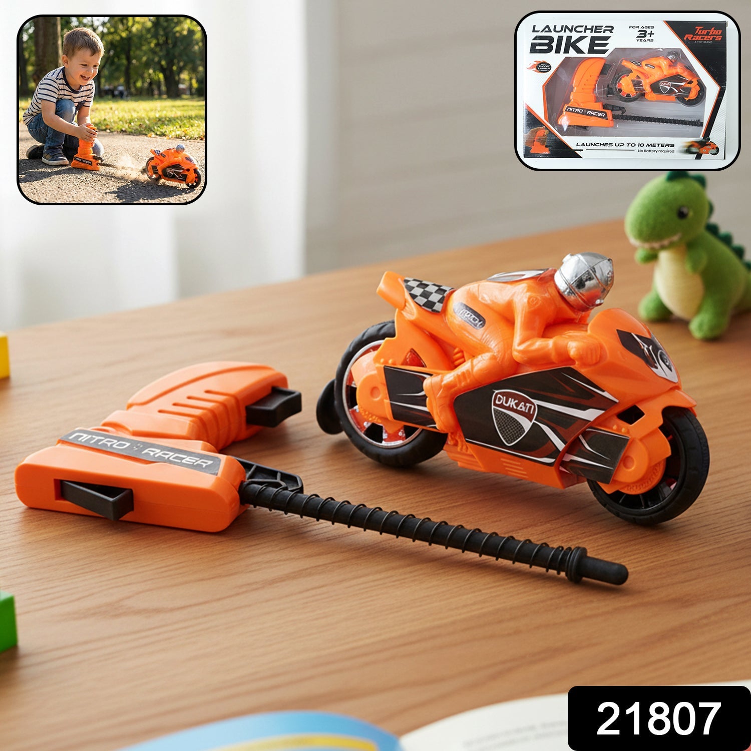 Launcher Bike Racing Toy for Kids with Manual Pull Launcher