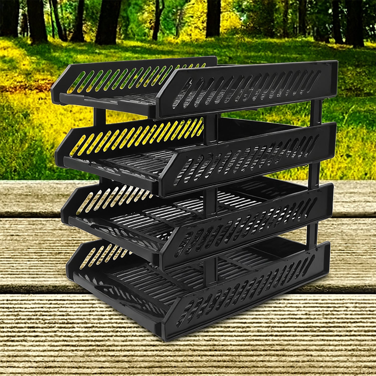File rack side angle view on desk