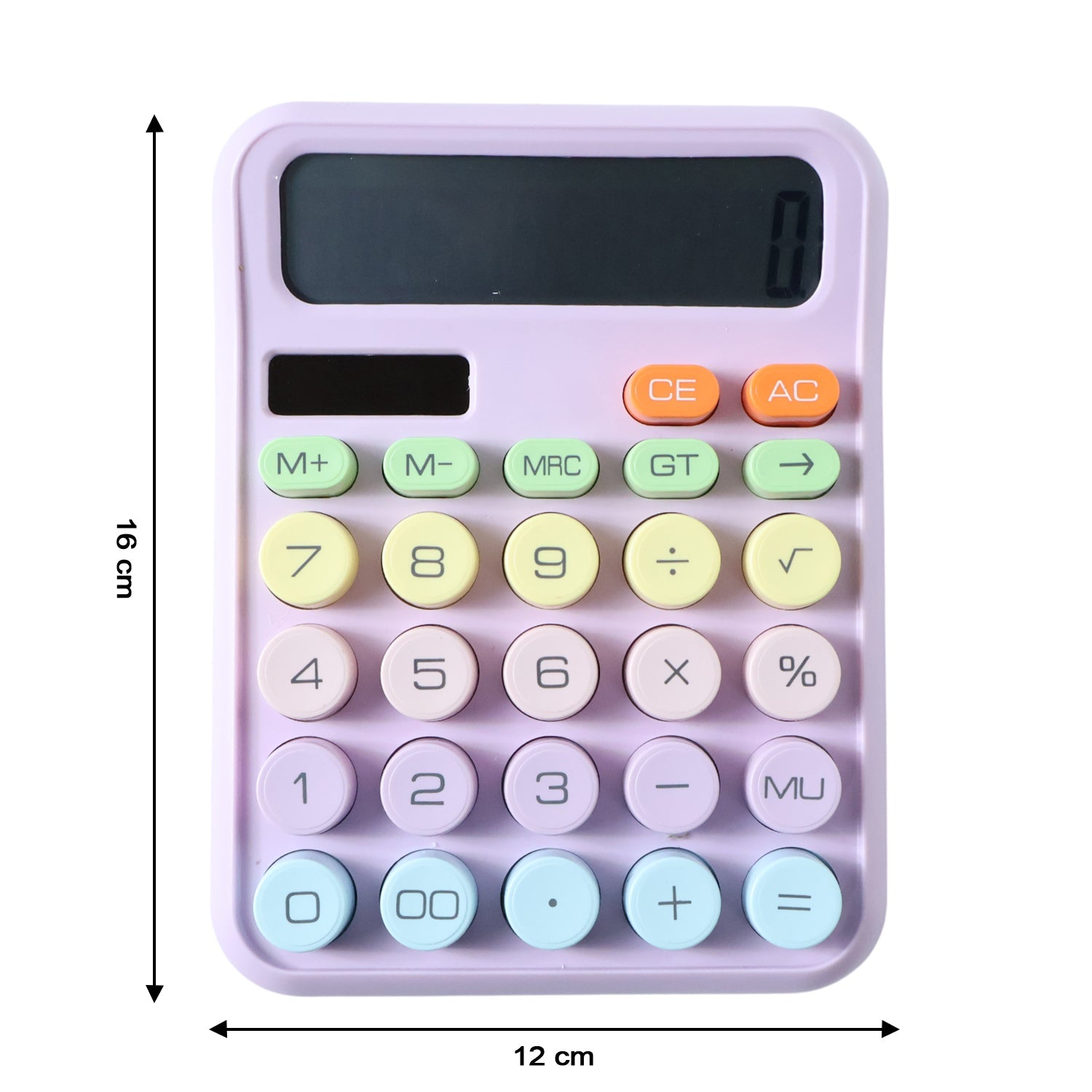 Close-up of calculator keys and display