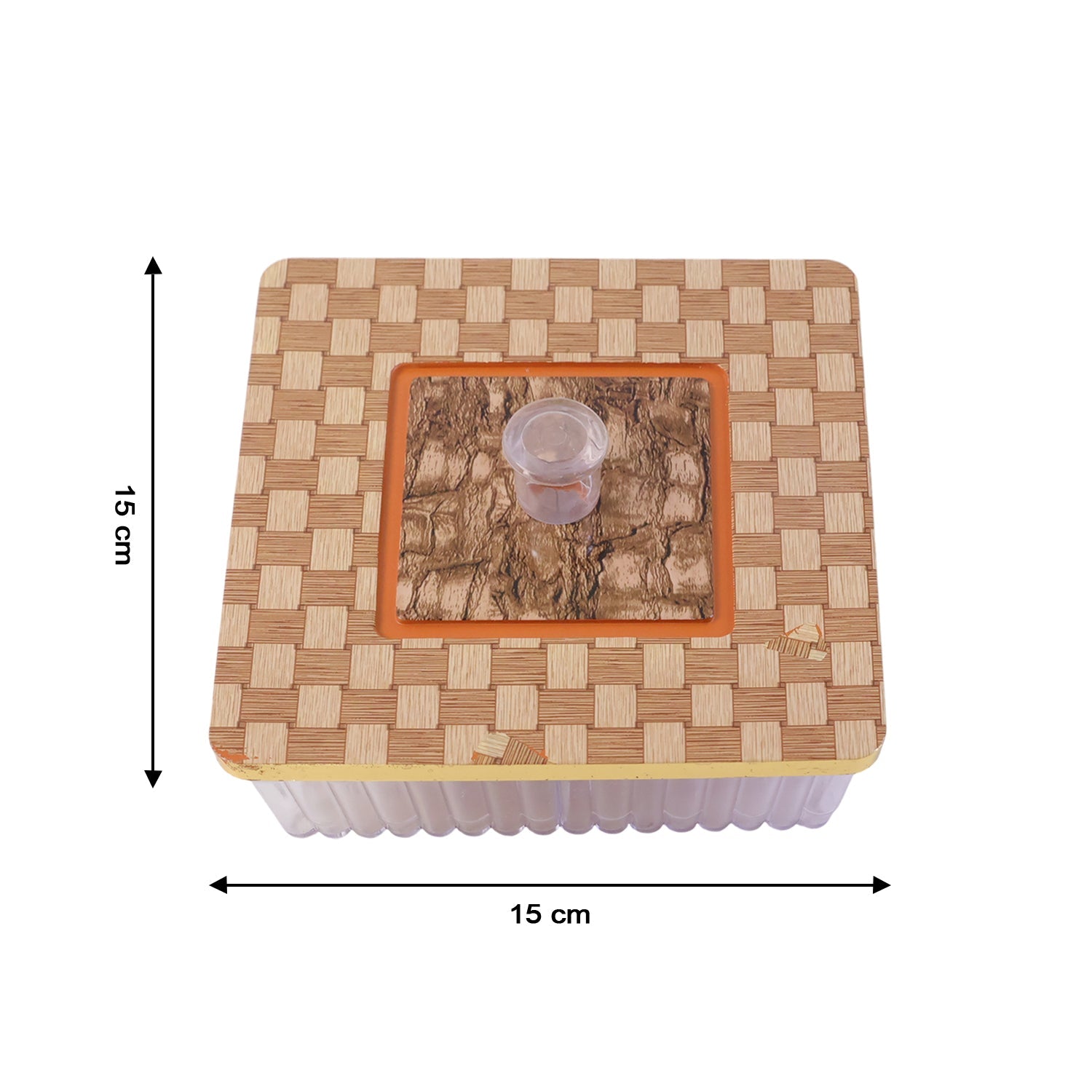Plastic box filled with assorted dry fruits and sweets