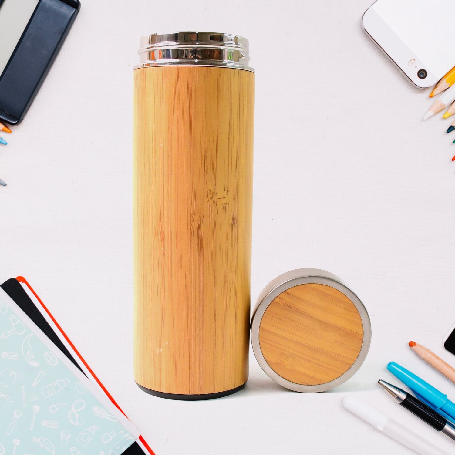 Bamboo Design Stainless Steel Insulated Travel Water Bottle (Approx 500 ML)