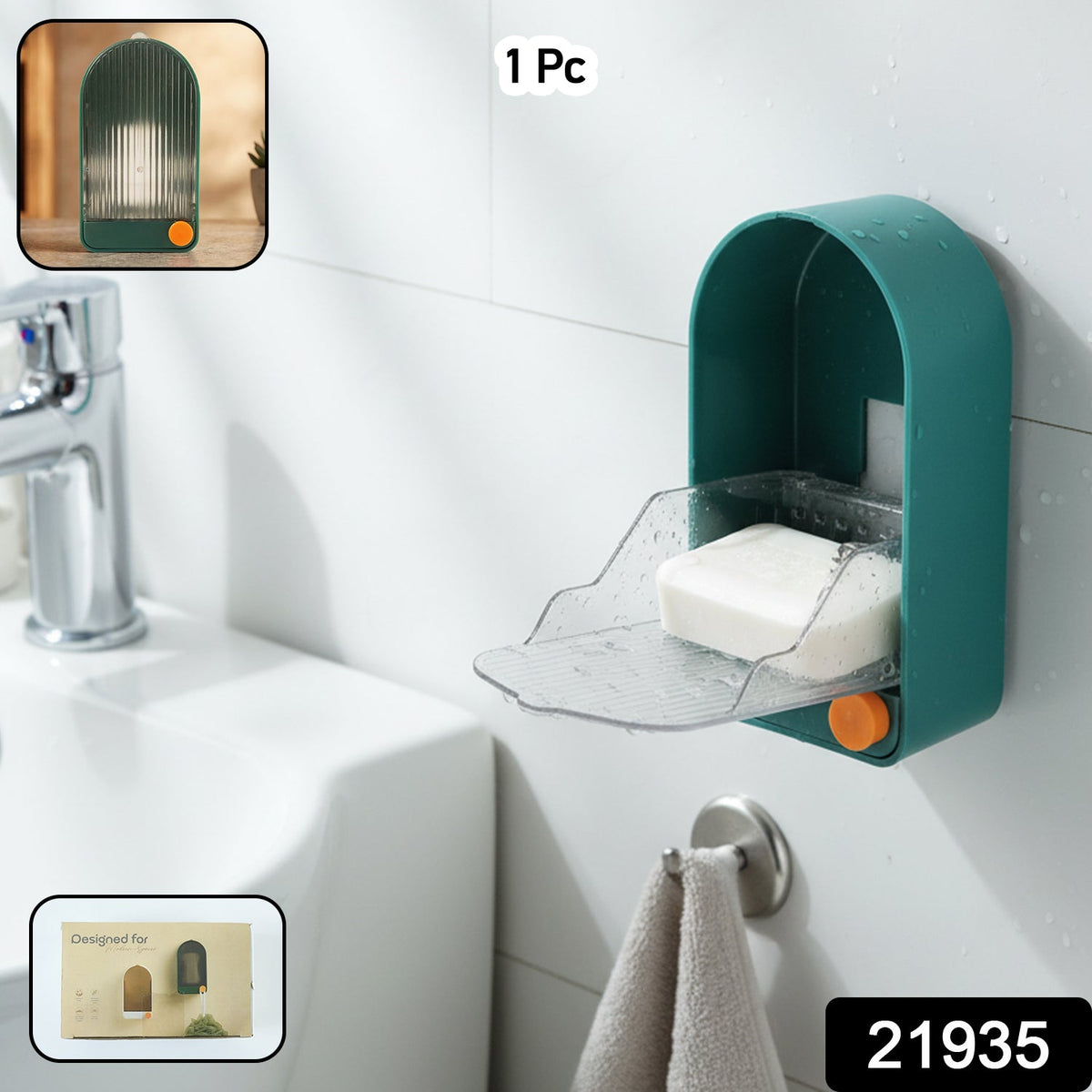 Wall mounted soap holder installed in bathroom