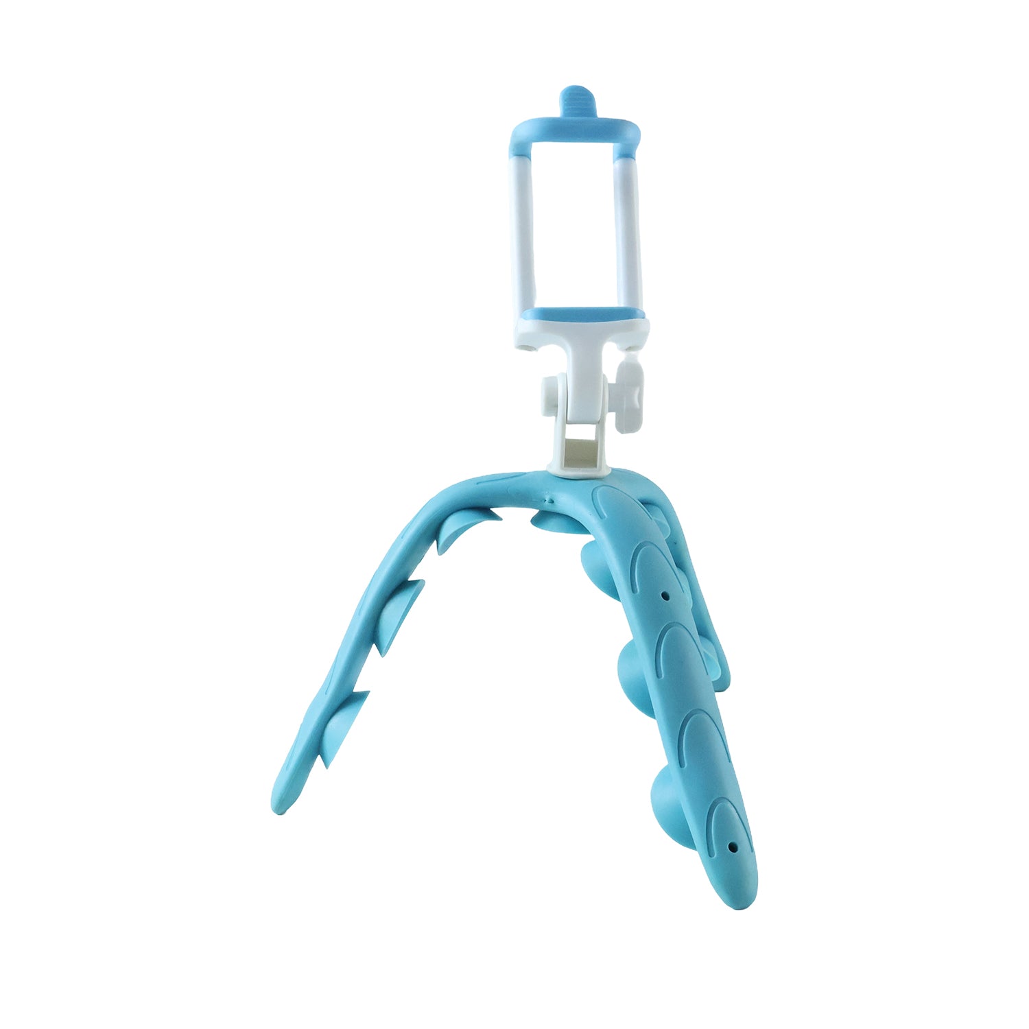 A blue and white flexible octopus-style tripod for phones, shown against a plain white background.