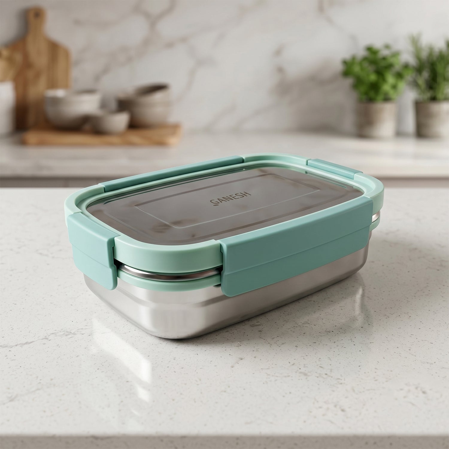 Ganesh Shine 750 Stainless Steel Lunch Box Set  with Small Side Container (1 Set)