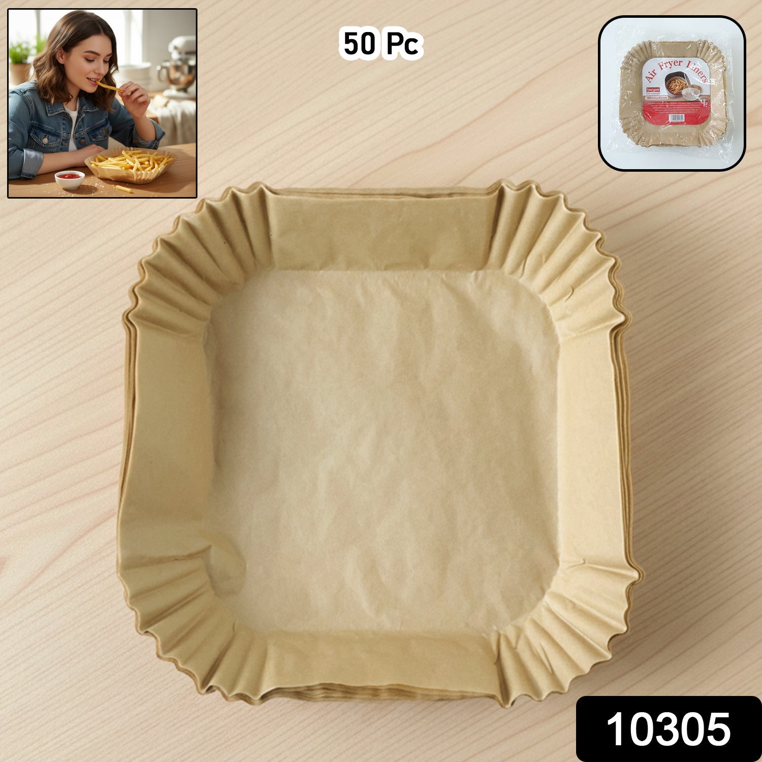 Square Disposable Paper Air Fryer Liners (50 Pc Pack, 160x45 mm)