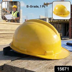 Side view of yellow industrial safety helmet, ideal for construction workers