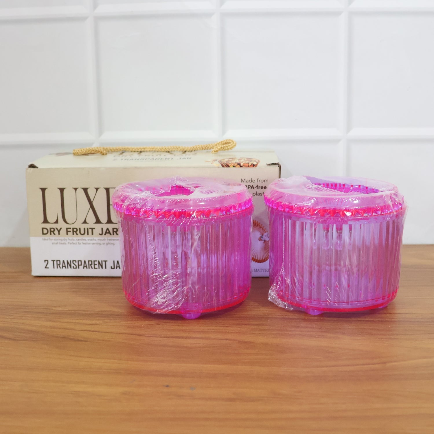 Luxury Transparent Plastic Dry Fruit Storage Jars Set - 2 Pc