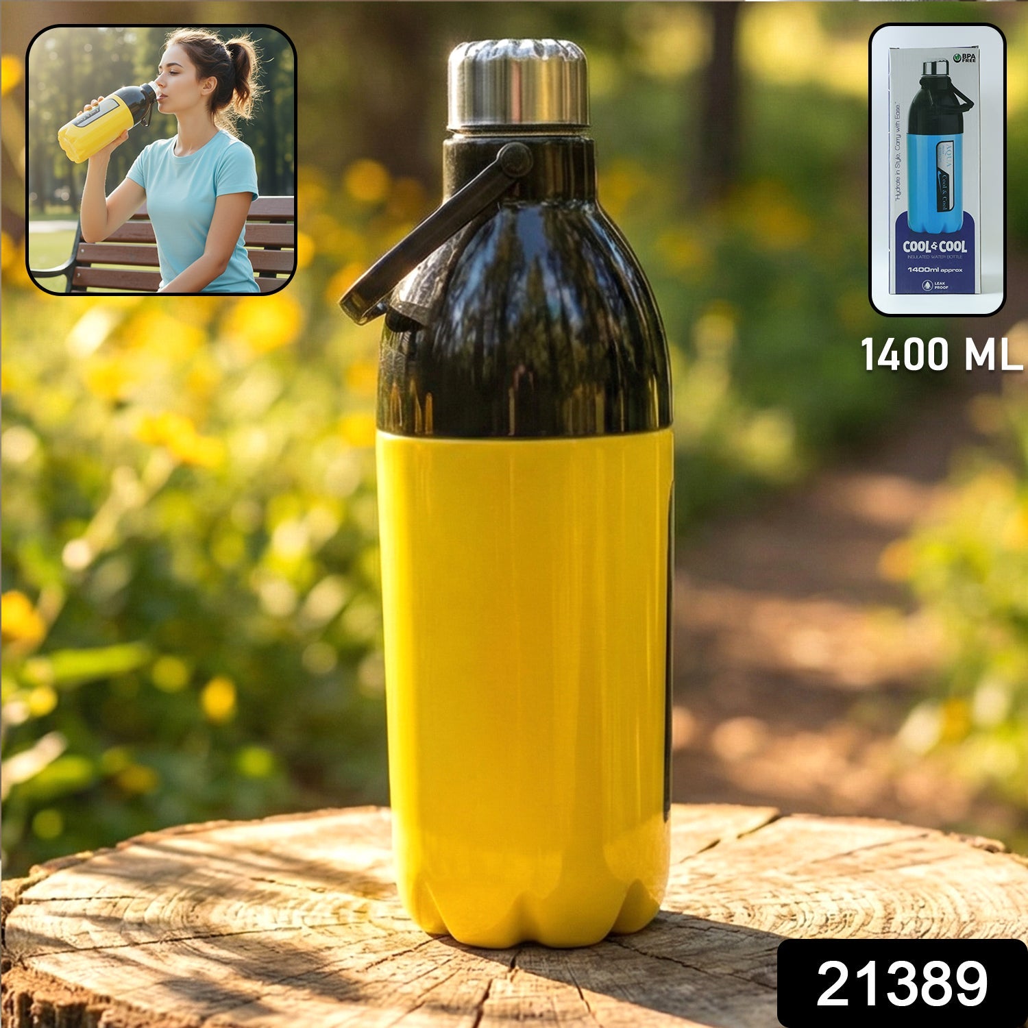 Leakproof Water Bottle with Carry Strap, Strong Lid and Easy Grip Design (1400 ML)