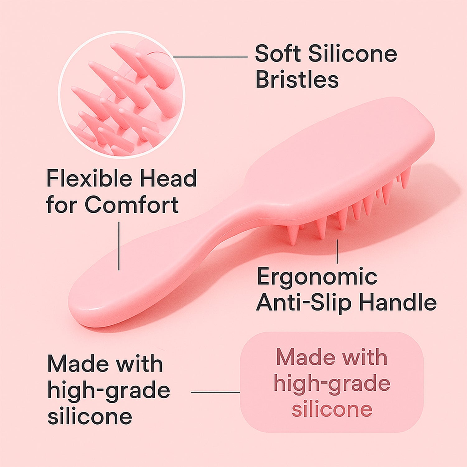 Side view of silicone scalp massager brush