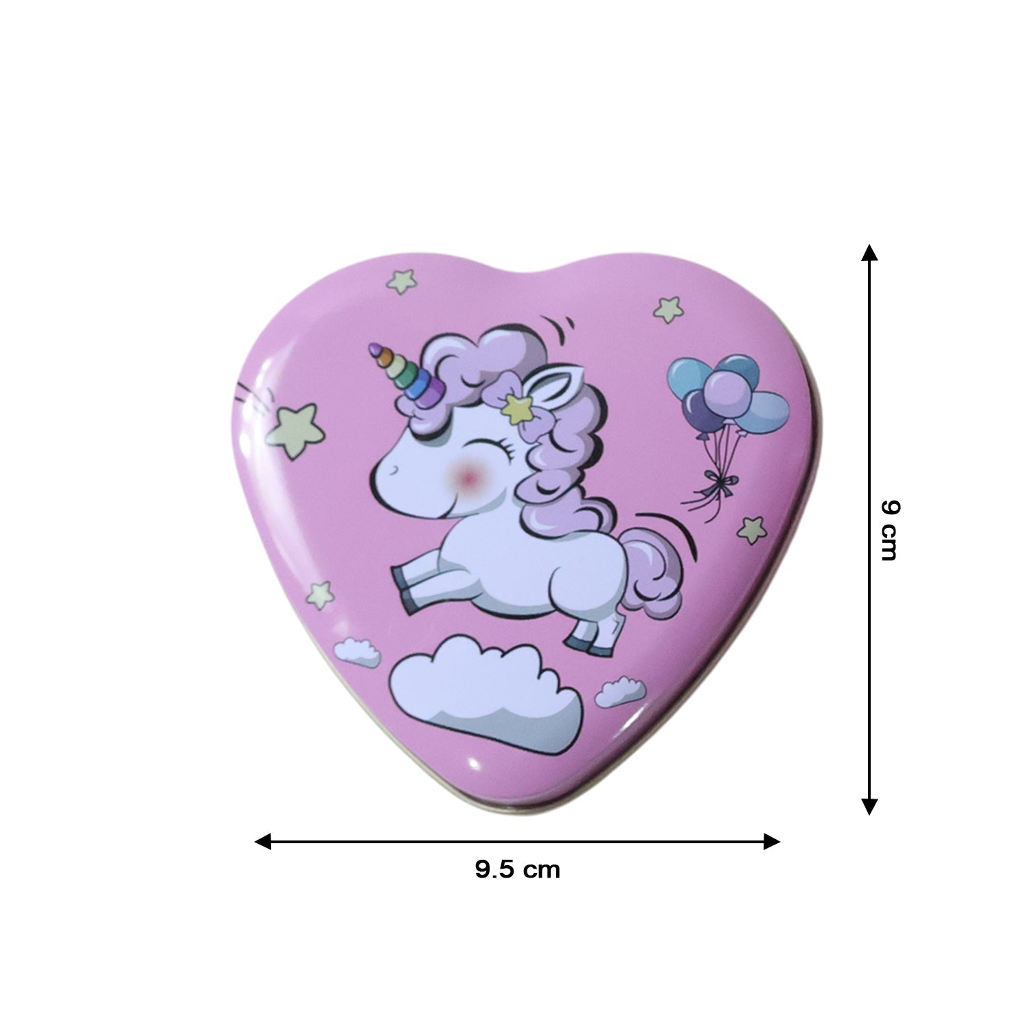 Heart shaped unicorn print storage box side view