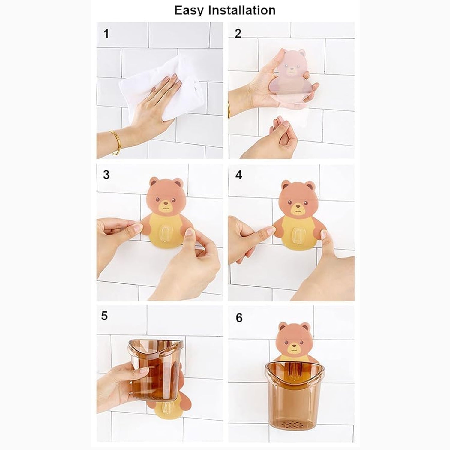 Cute Teddy Bear Toothbrush Holder for Kids (3 Pc Set)