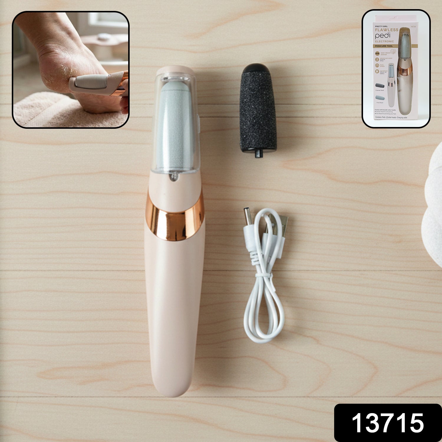 Flewless Pedi tool showing coarse and fine roller heads
