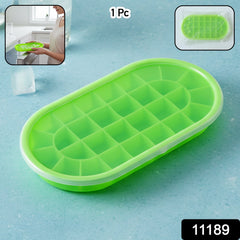 Flexible oval ice cube tray showing lid