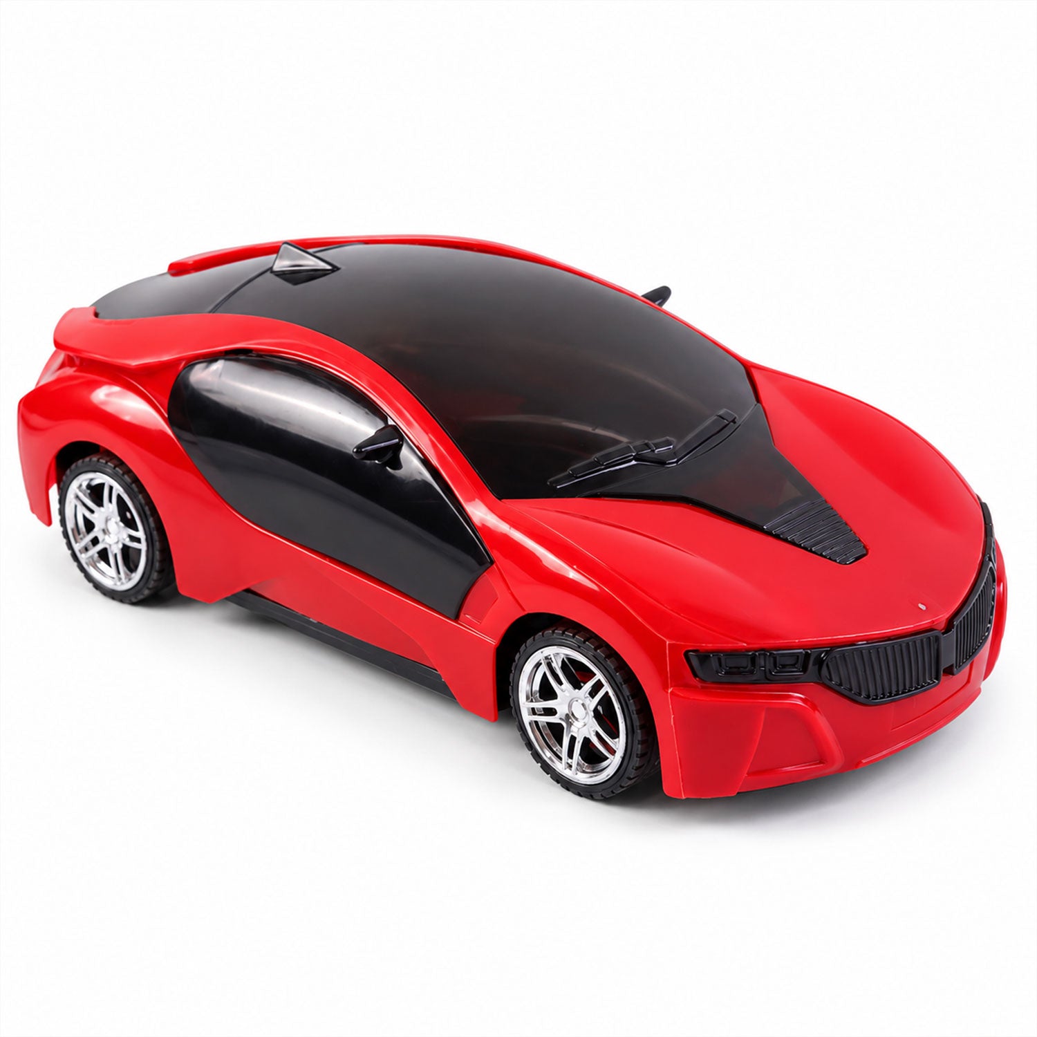Rear view of the RC sports car toy highlighting the LED light effects