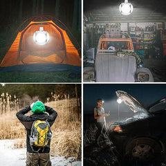 Solar Emergency LED camping light with foldable panels illuminated