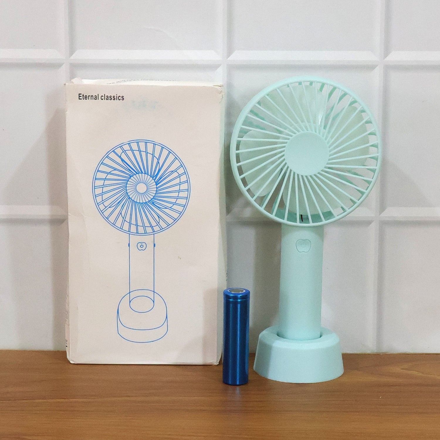 Portable handheld fan back view