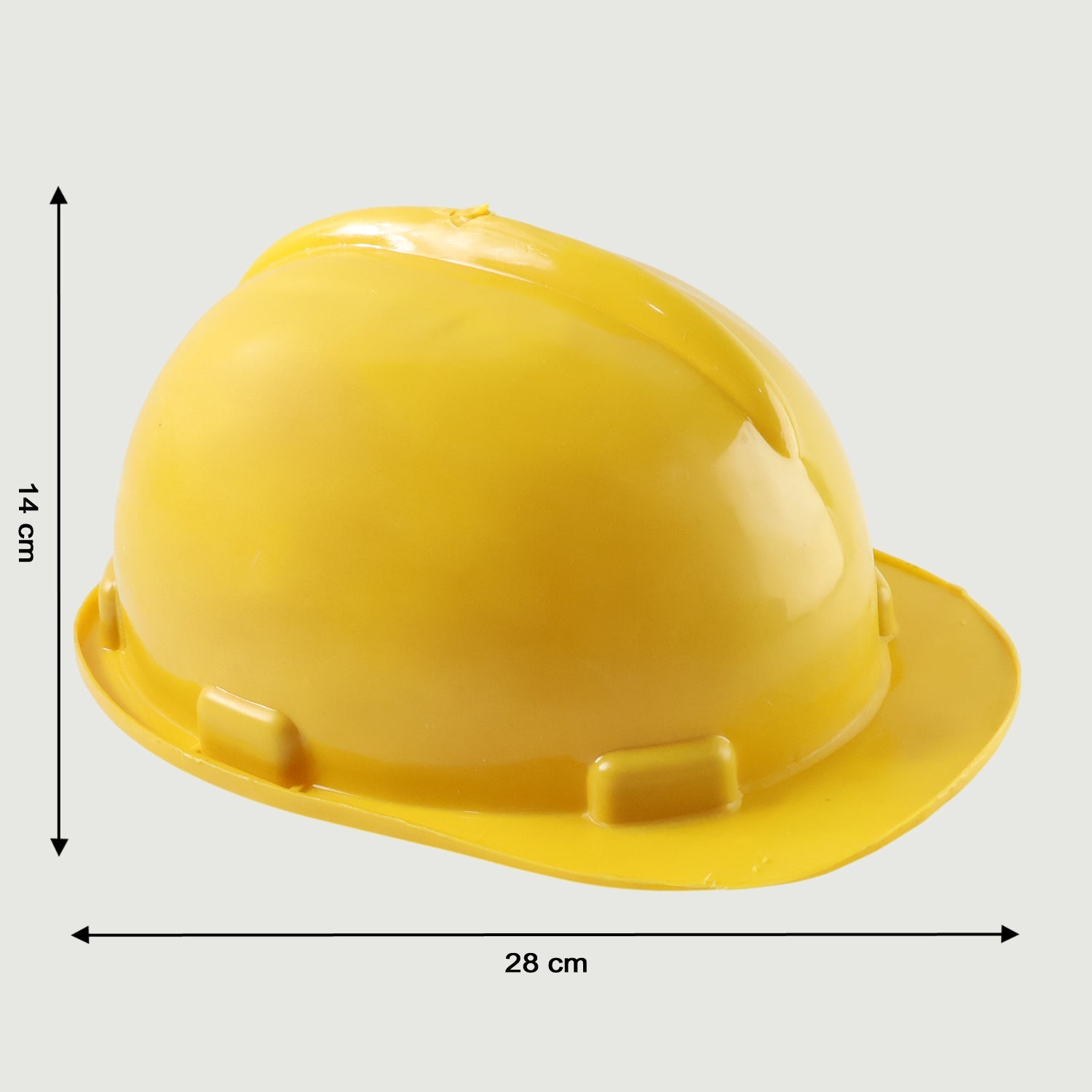 Yellow safety helmet for industrial head protection, front view with ventilation slots