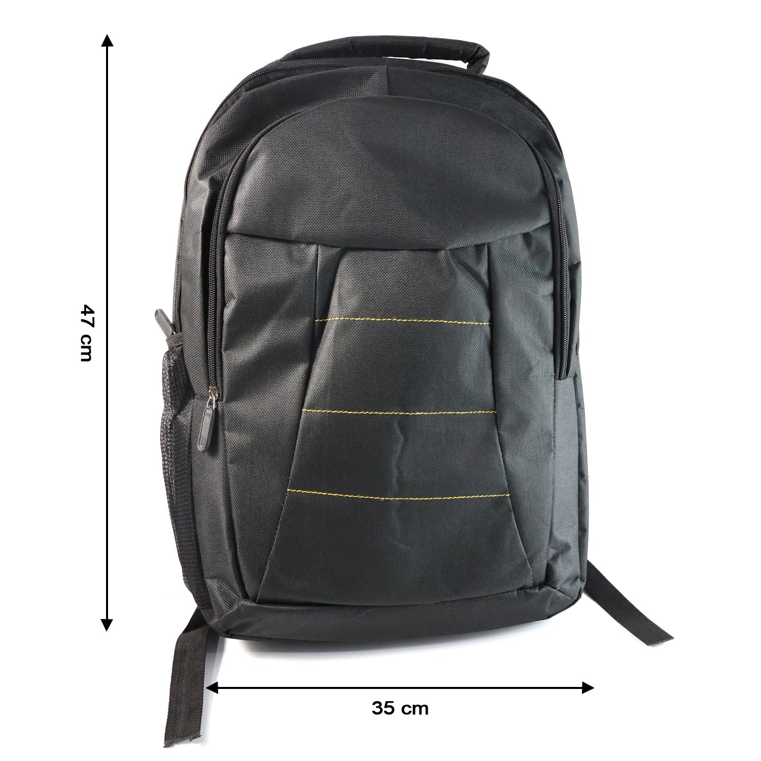 Top handle and shoulder straps on water-resistant backpack