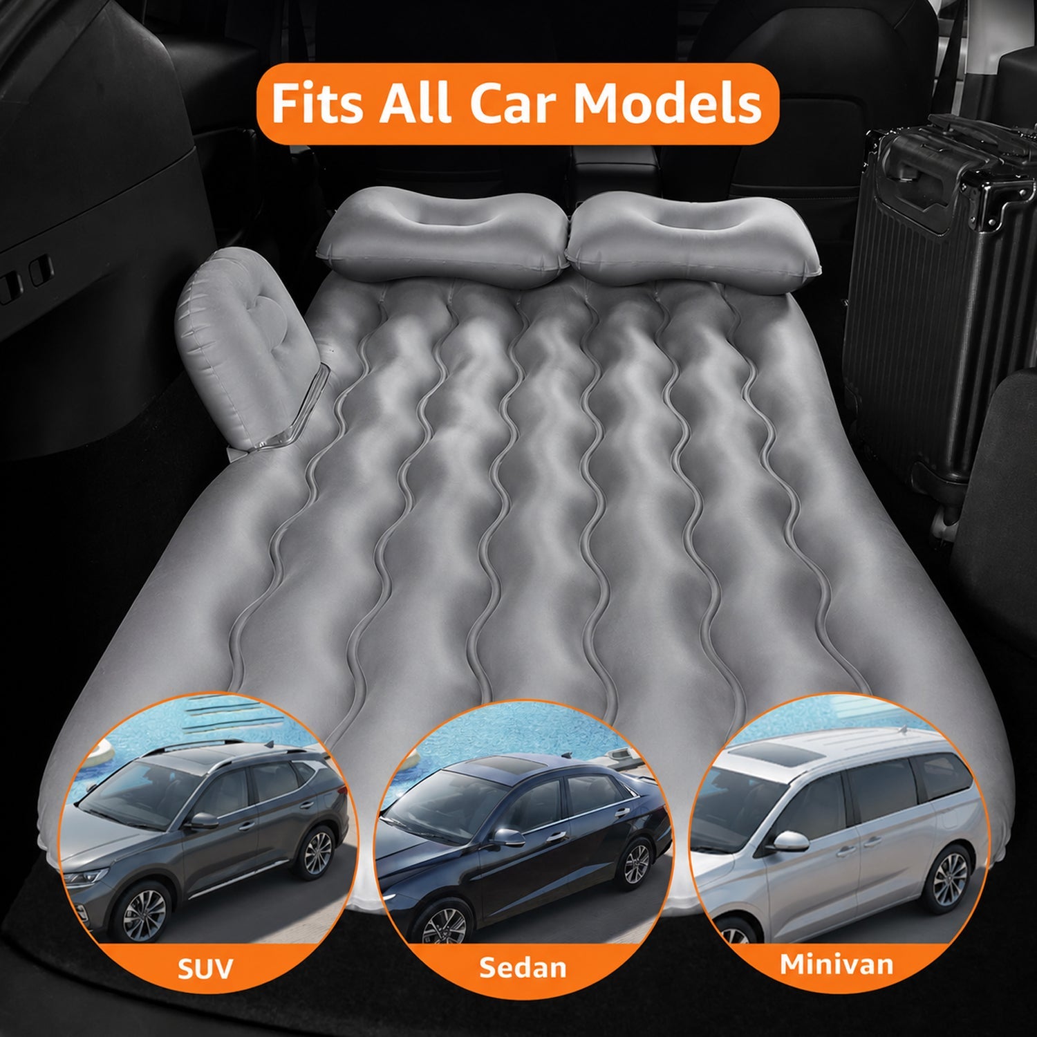 Car Air Mattress Bed Set with Inflatable Pillows and Cushions (1 Set / Mix Design)