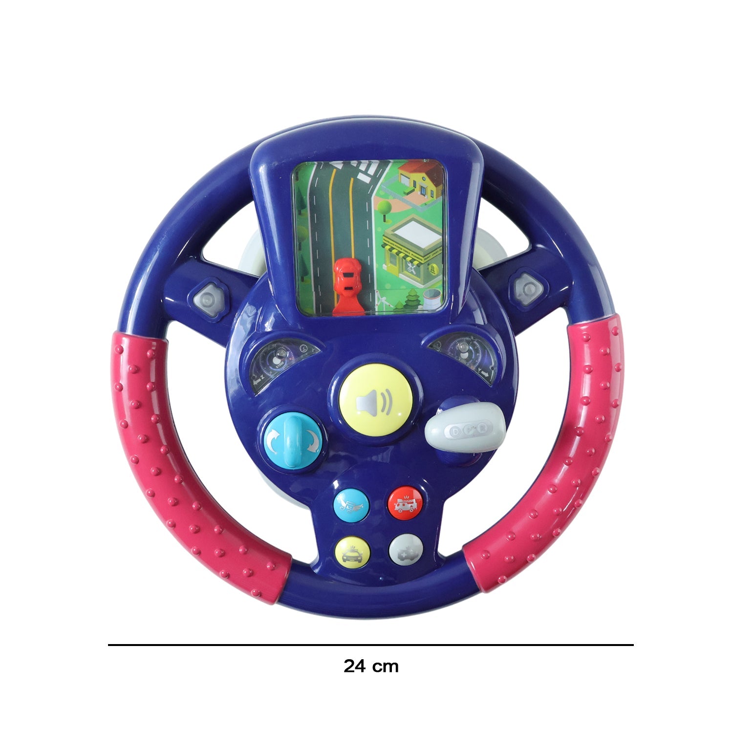 Musical steering wheel toy side view