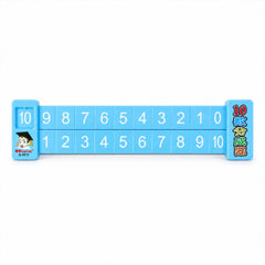 A light blue plastic math ruler with white numbers and two sliding end pieces is centered on a white background.