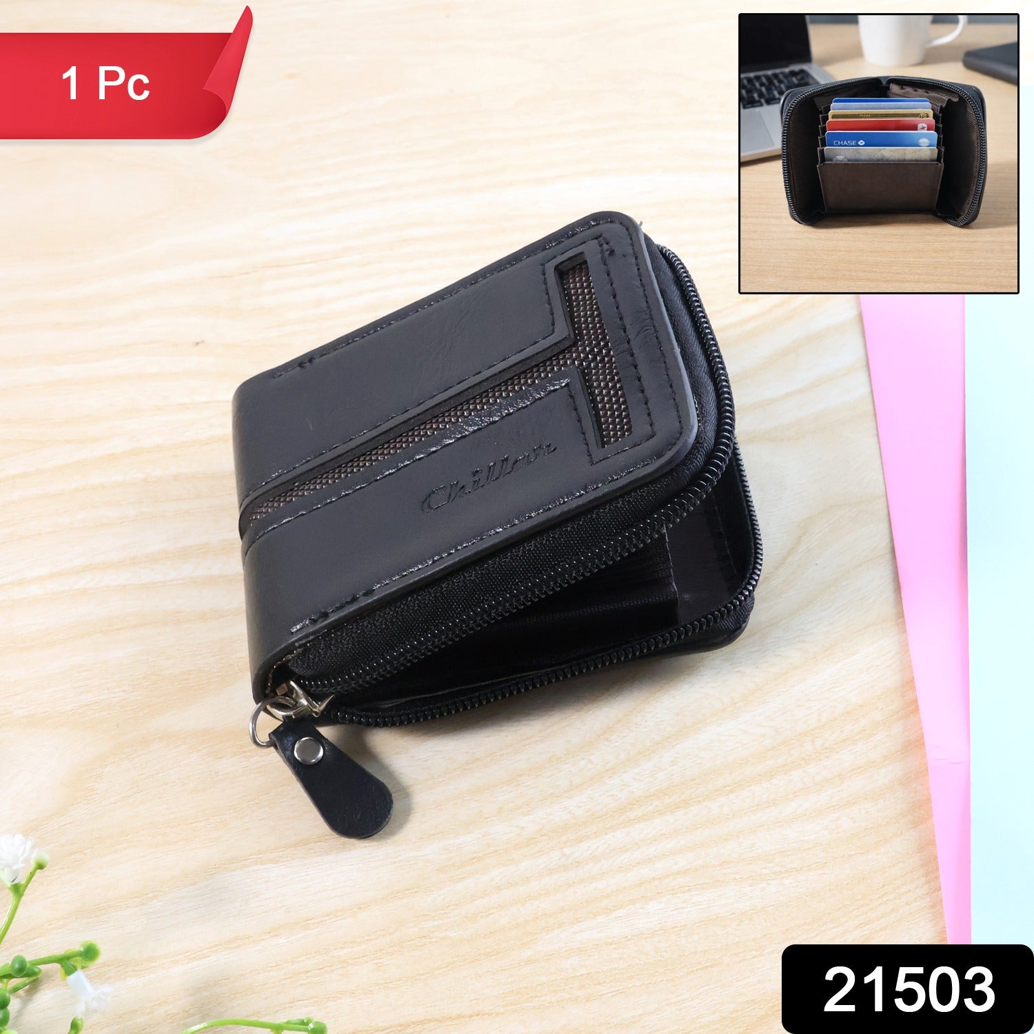 Compact Zip-Around Card Holder Wallet for Men & Women (1 Pc)