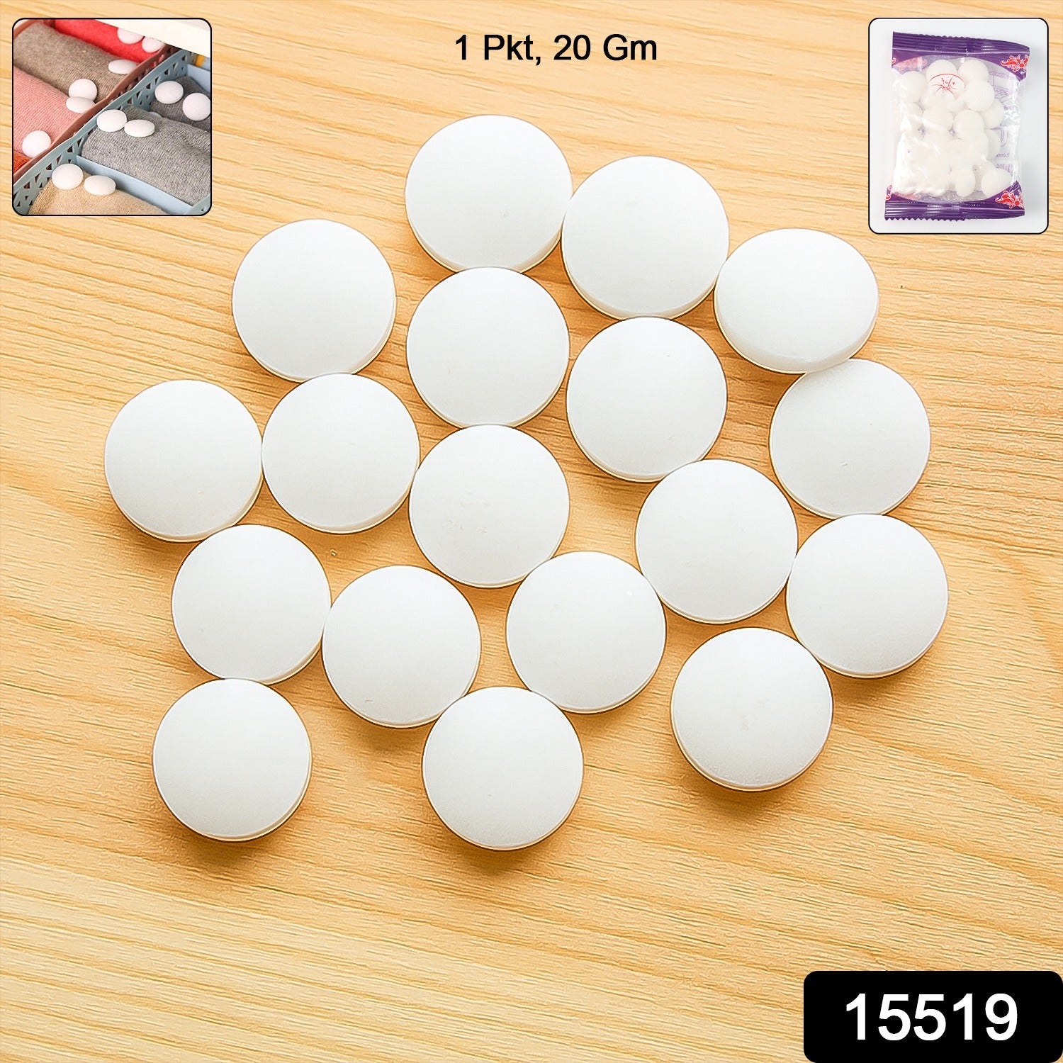 Premium Naphthalene Mothballs & Cupboard Deodorizer Tablets (1 Packet / 20 Gm)