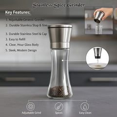 Premium Stainless Steel & Glass Manual Spice Grinder (1 Pc)