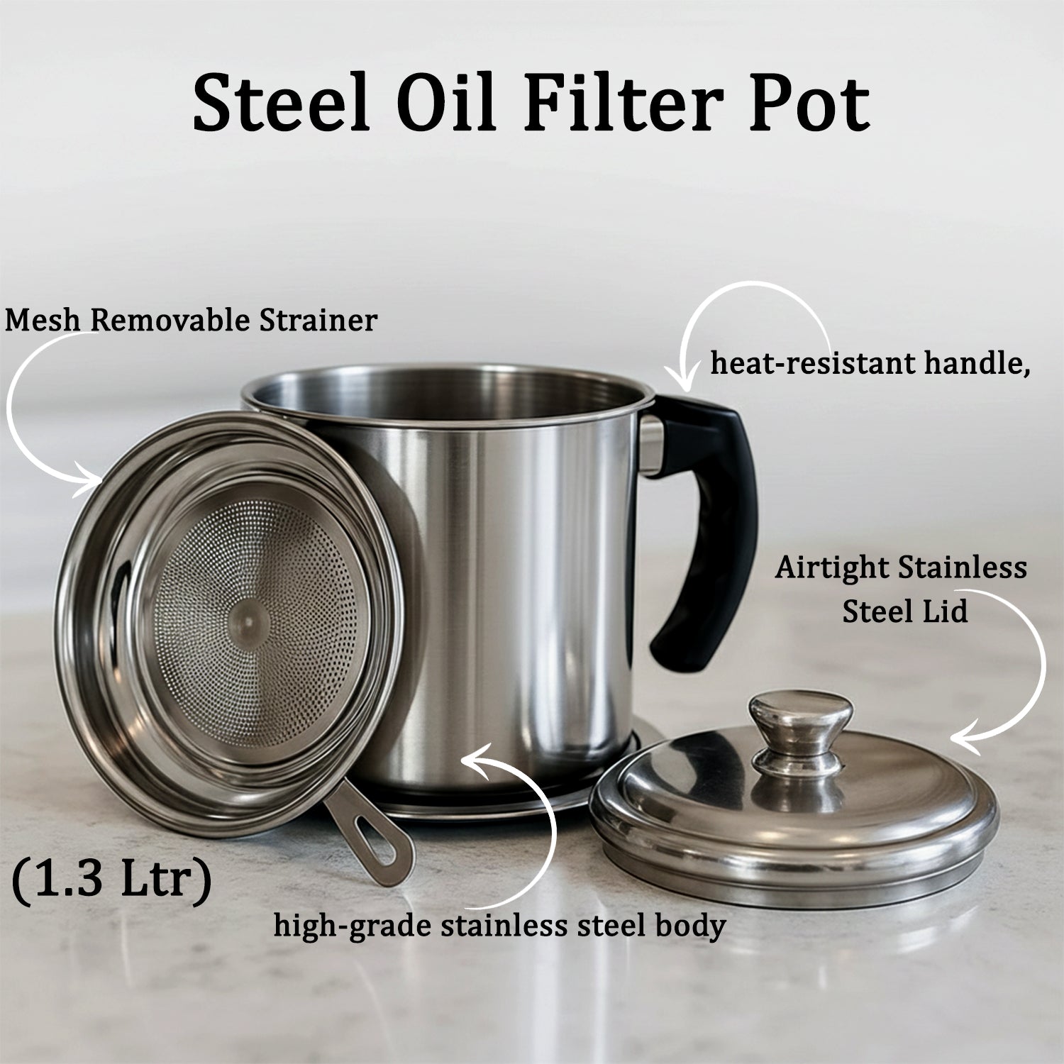 Premium Stainless Steel Oil Filter Pot (1.3 Ltr)