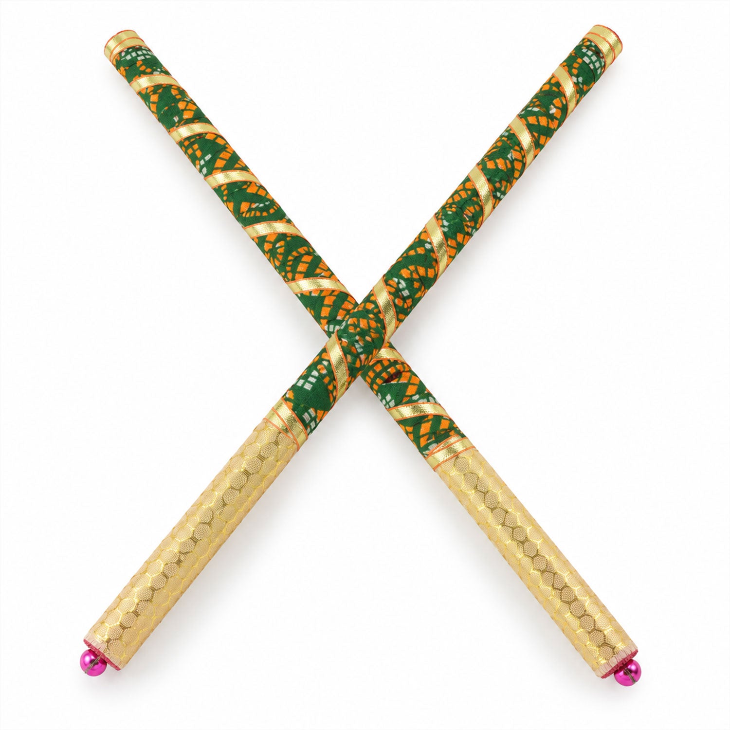 Decorative Wooden Base Dandiya Sticks with Bells for Navratri Garba Dance (2 Pc)