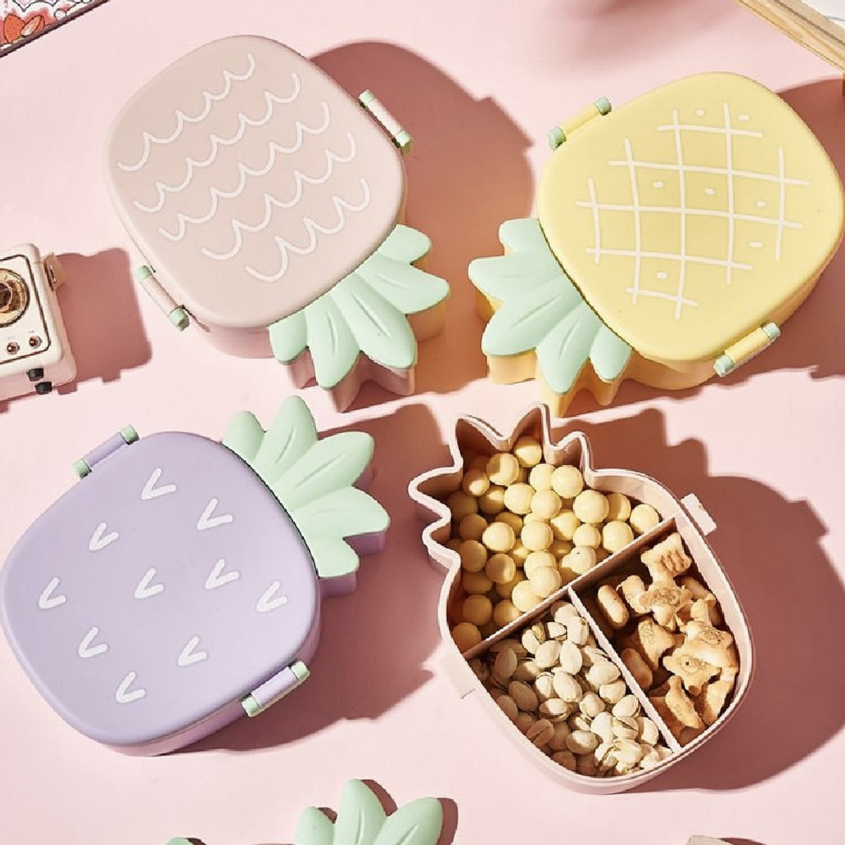 Kids pineapple shaped bento lunch box with fork and spoon