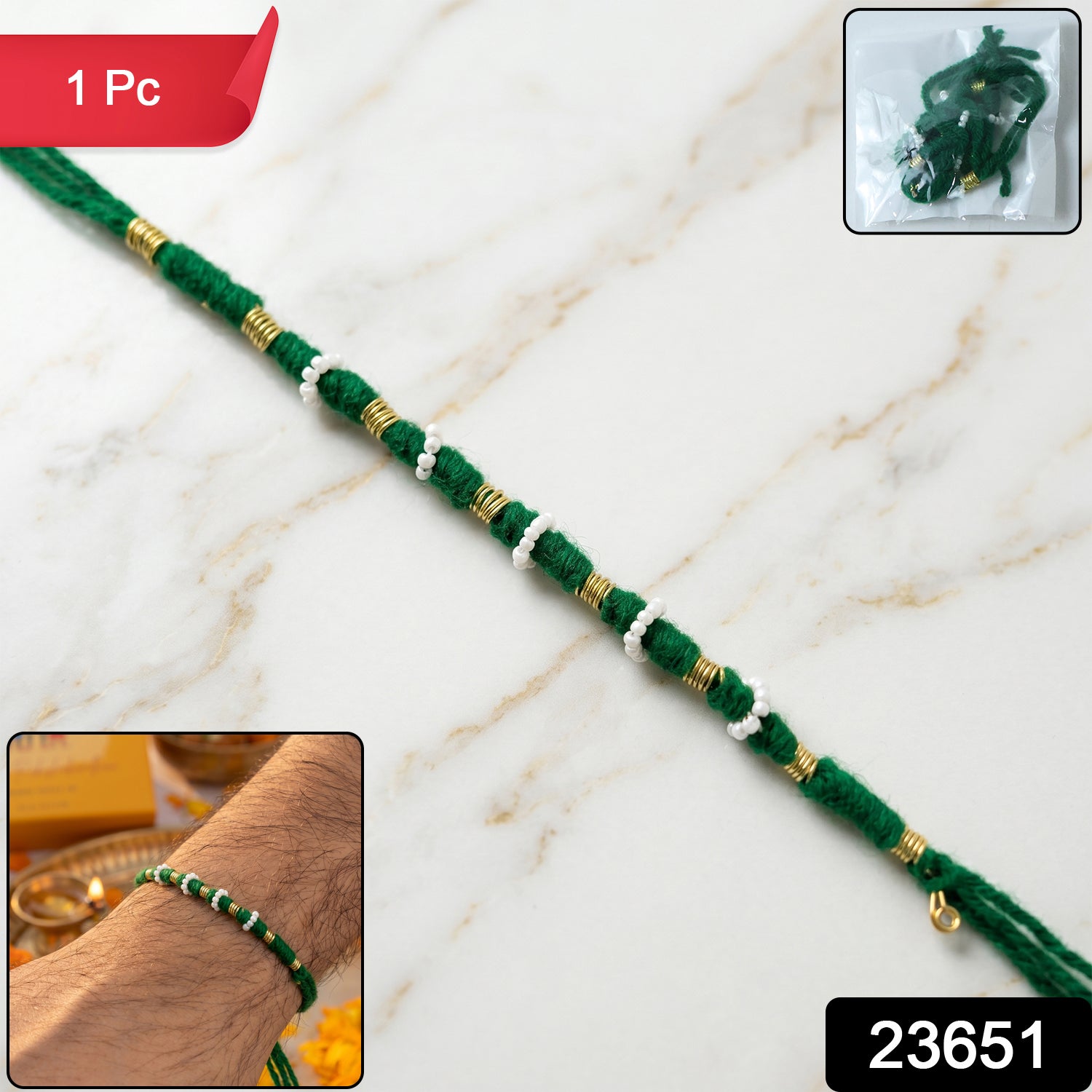 Traditional Green Pearl Beaded Rakhi (1 Pc, Mix Color)
