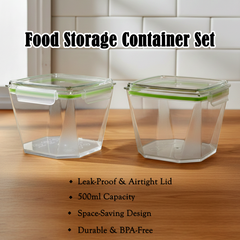 Transparent 500ml Food Containers with Green Lids