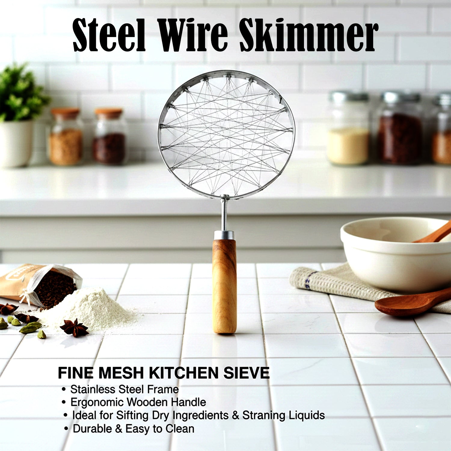 Heat-Resistant Wooden Handle Skimmer