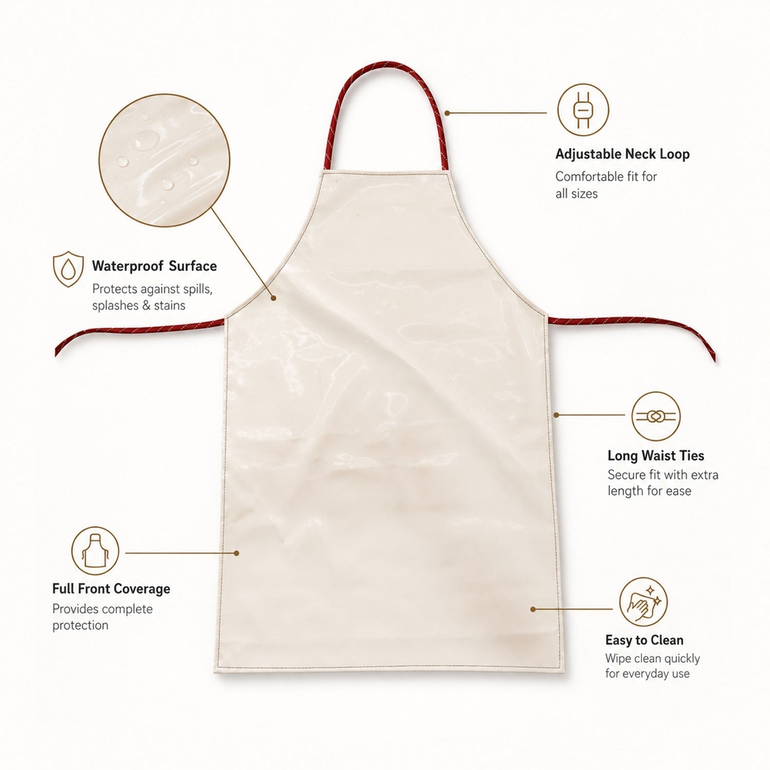 Full view of white waterproof kitchen apron