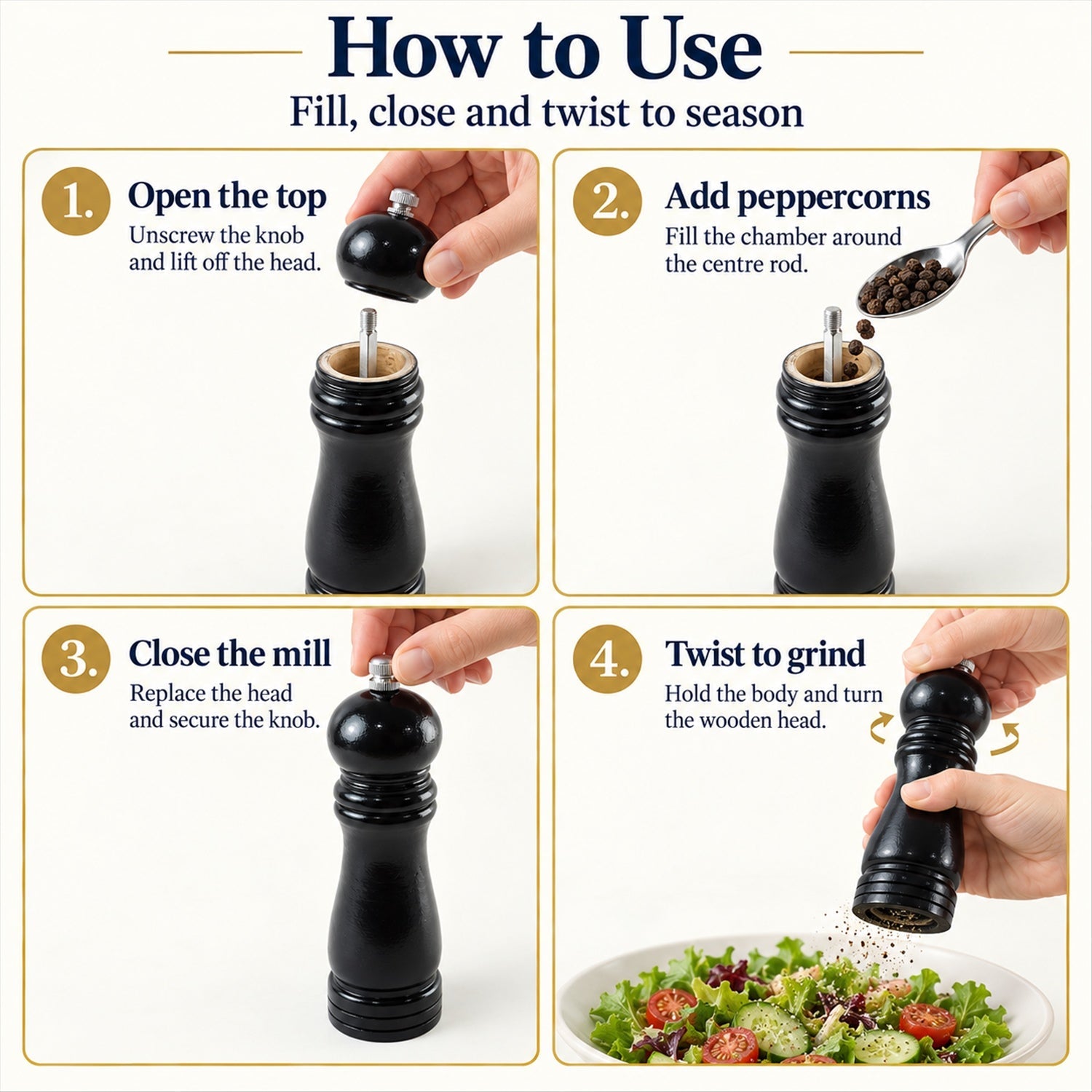 Wooden pepper grinder white bg